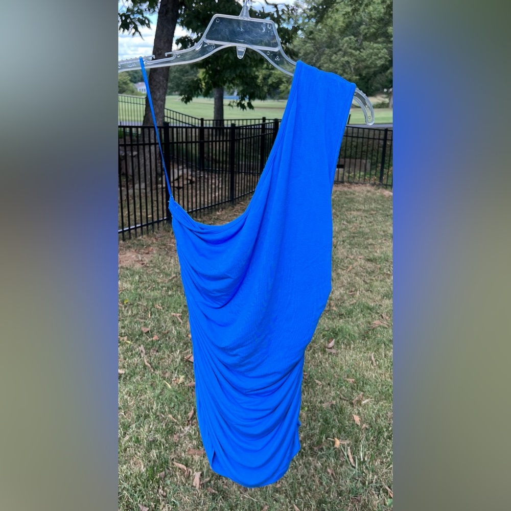 BCBGMaxAzaria One Shoulder, Body Con, Ruched Side, Palace Blue, Medium, NWT